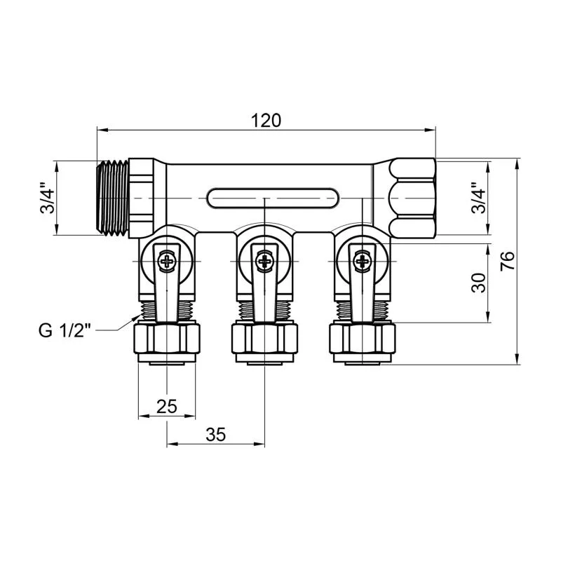 Коллектор распределительный Thermo Alliance SD231W3 3 выхода 3/4" латунь 120х76х34 мм