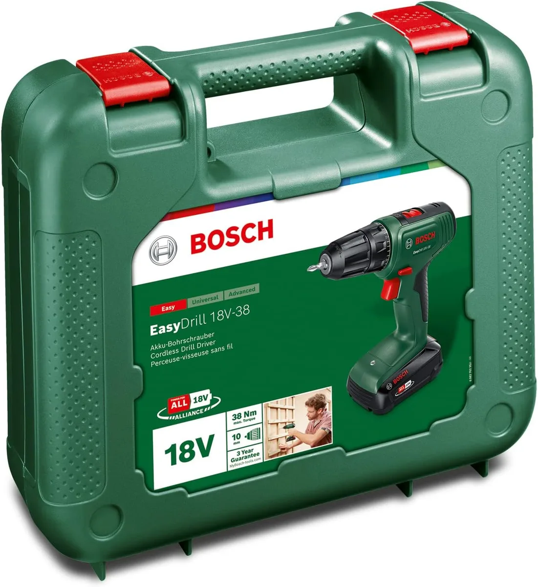 Акумуляторний ударний шуруповерт Bosch EasyImpact 18V-38, 18В, 1х2А·год, 20·38Нм, 0-430·0-1630об/хв, кейс, вага 1.4кг.