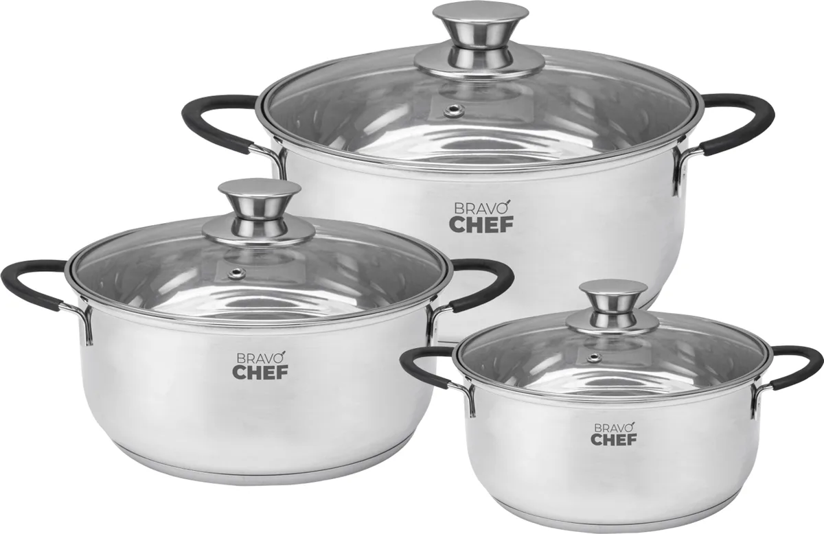 Набір посуду Bravo Chef нержавіюча сталь 6 предметів 2 2,8 3,8 л
