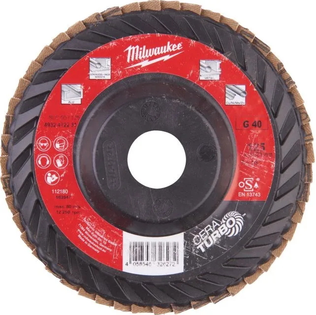 Диск пелюстковий шліфувальний Milwaukee 125x22.2мм K40 для обробки металу та нержавіючої сталі шліфувальний диск