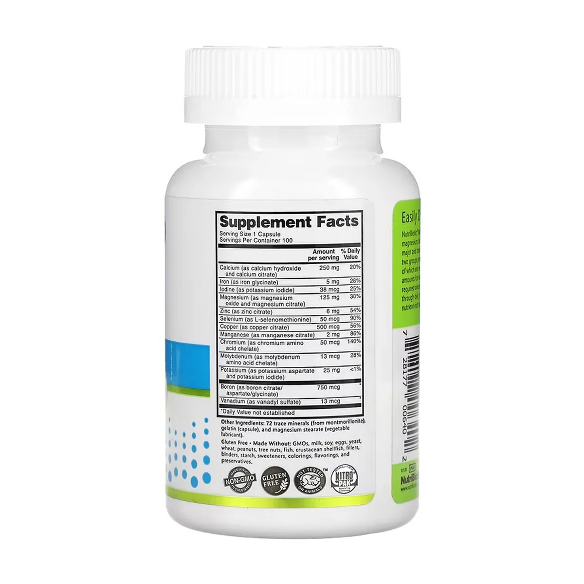 Мультивитамины Nutribiotic капсулы 100 шт без глютена с кальцием магнием бором хромом