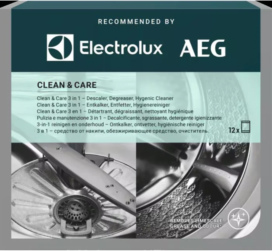 Набір для чищення пральних та посудомийних машин Electrolux Clean  Care 12 саше по 50 гр очищувач для накипу та жиру