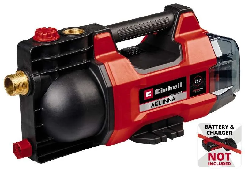 Акумуляторний відцентровий насос Einhell AQUINNA 18/28, 2800 л/год, 18 В, 2.5 бар, глибина 6 м, вага 2.55 кг, без батареї.