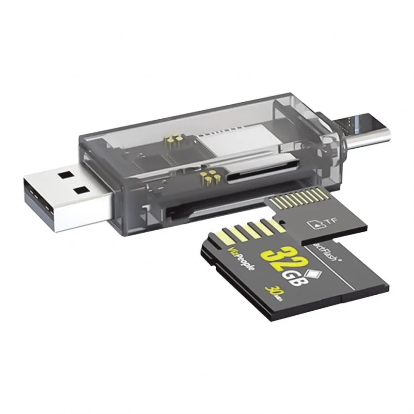 Кардрідер WALKER зовнішній пластик USB 2.0 Type-C для microSD SD прозорий