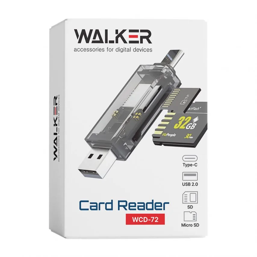 Кардрідер WALKER зовнішній пластик USB 2.0 Type-C для microSD SD прозорий