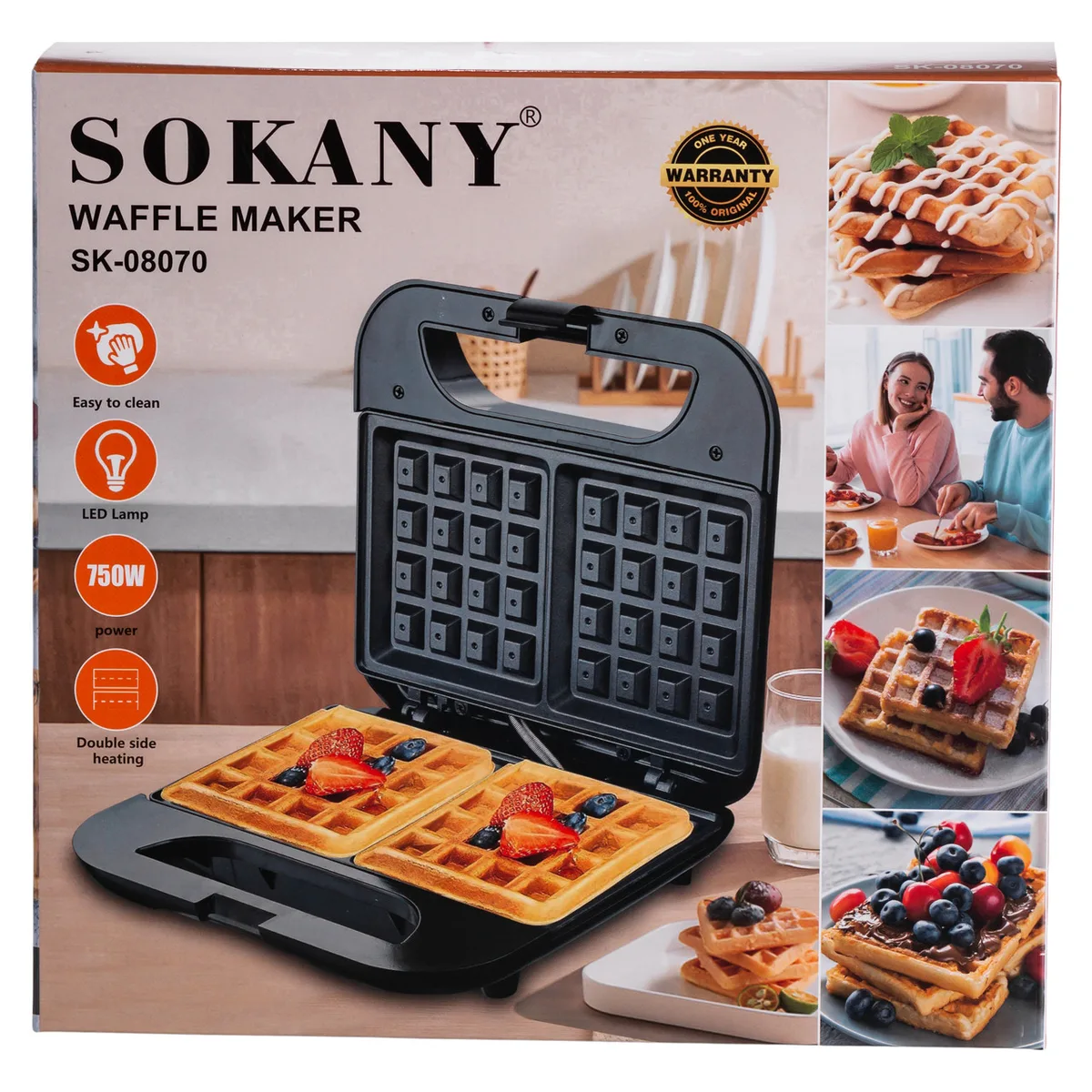 Электрическая вафельница Sokany пластик 23х22х7 см черная