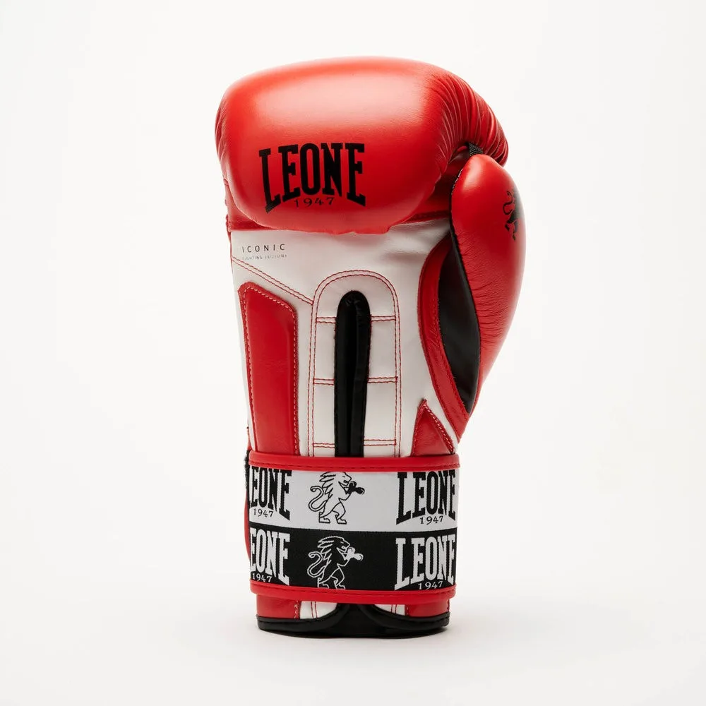 Боксерські рукавиці Leone натуральна шкіра 14 oz червоні з бинтами 4 м