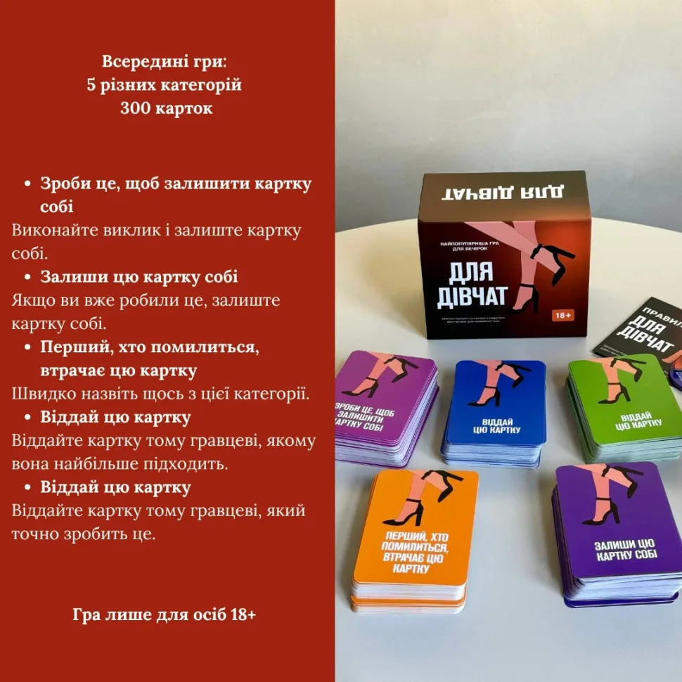 Настільна гра Gamesly для дівчат 5 категорій картонних карт 18+
