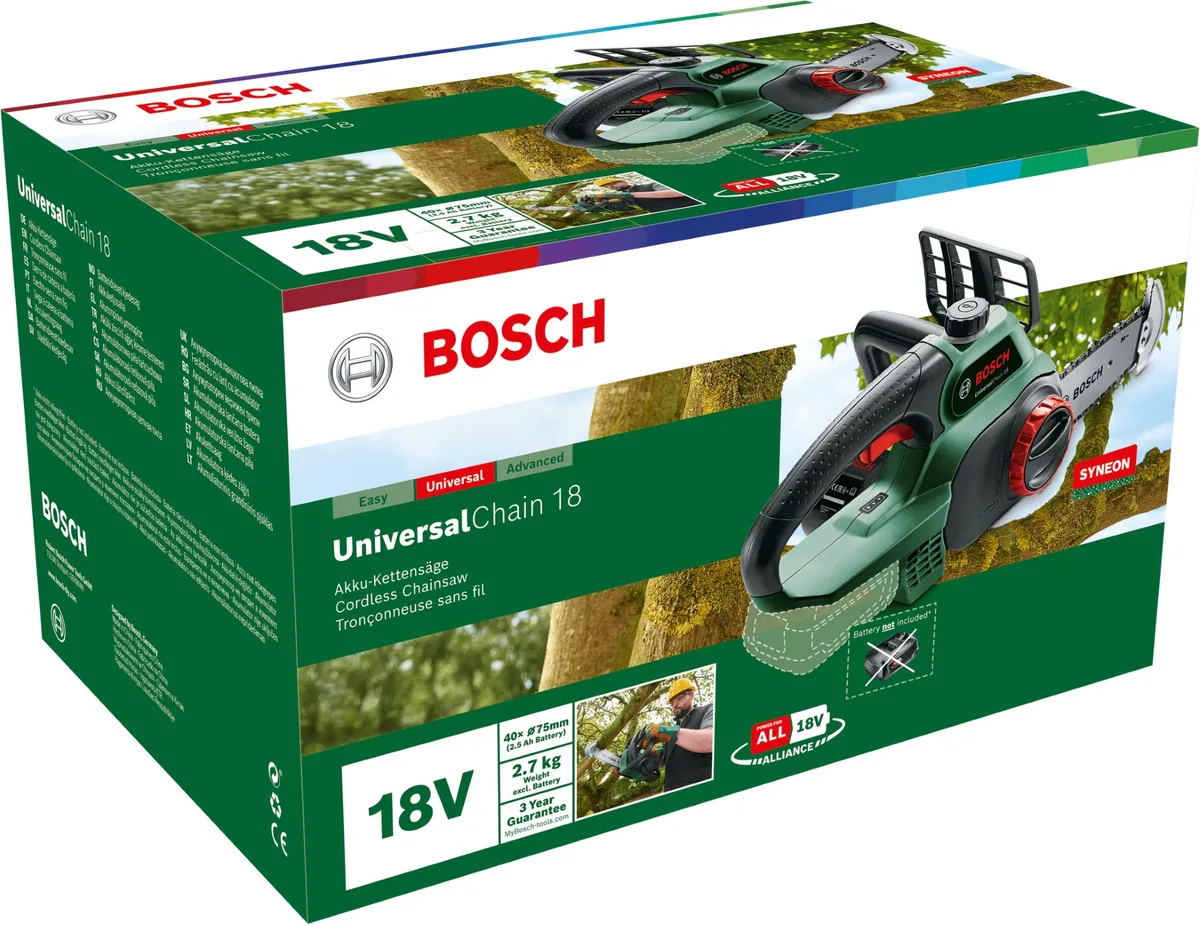 Аккумуляторная цепная пила Bosch UniversalChain 18, 18В, 20см, 3кг (без батареи и зарядного устройства)