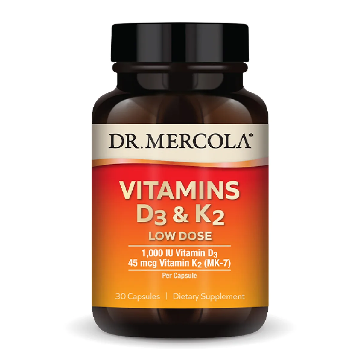 Витамины D3 и K2 низкая доза Dr Mercola 30 капсул вегетарианские без ГМО