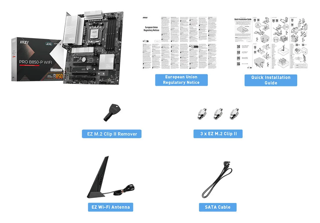 Материнcька плата MSI PRO B850-P WIFI sAM5 B850 4xDDR5 M.2 HDMI Wi-Fi BT ATX