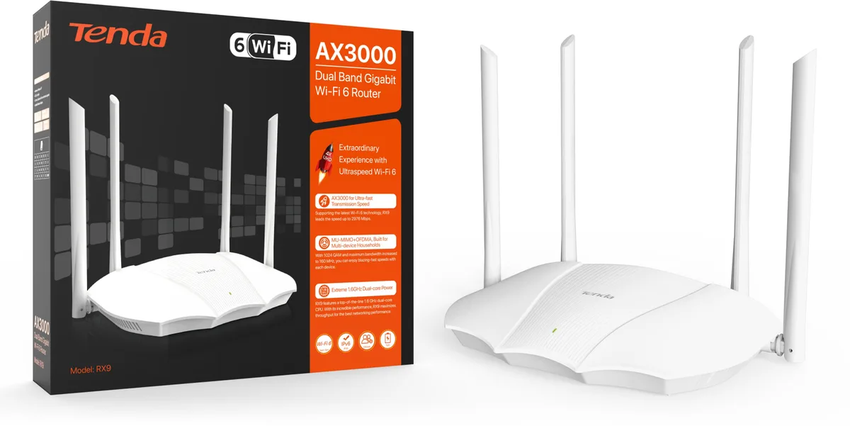 Маршрутизатор TENDA RX9 AX3000, 3xGE LAN, 1xGE WAN
