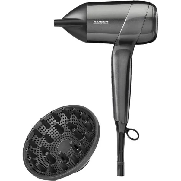 Фен Babyliss Titanium Shine, 1600Вт, 3 швидкості, іонізація, холодний обдув, 2 насадки, темно-сірий.