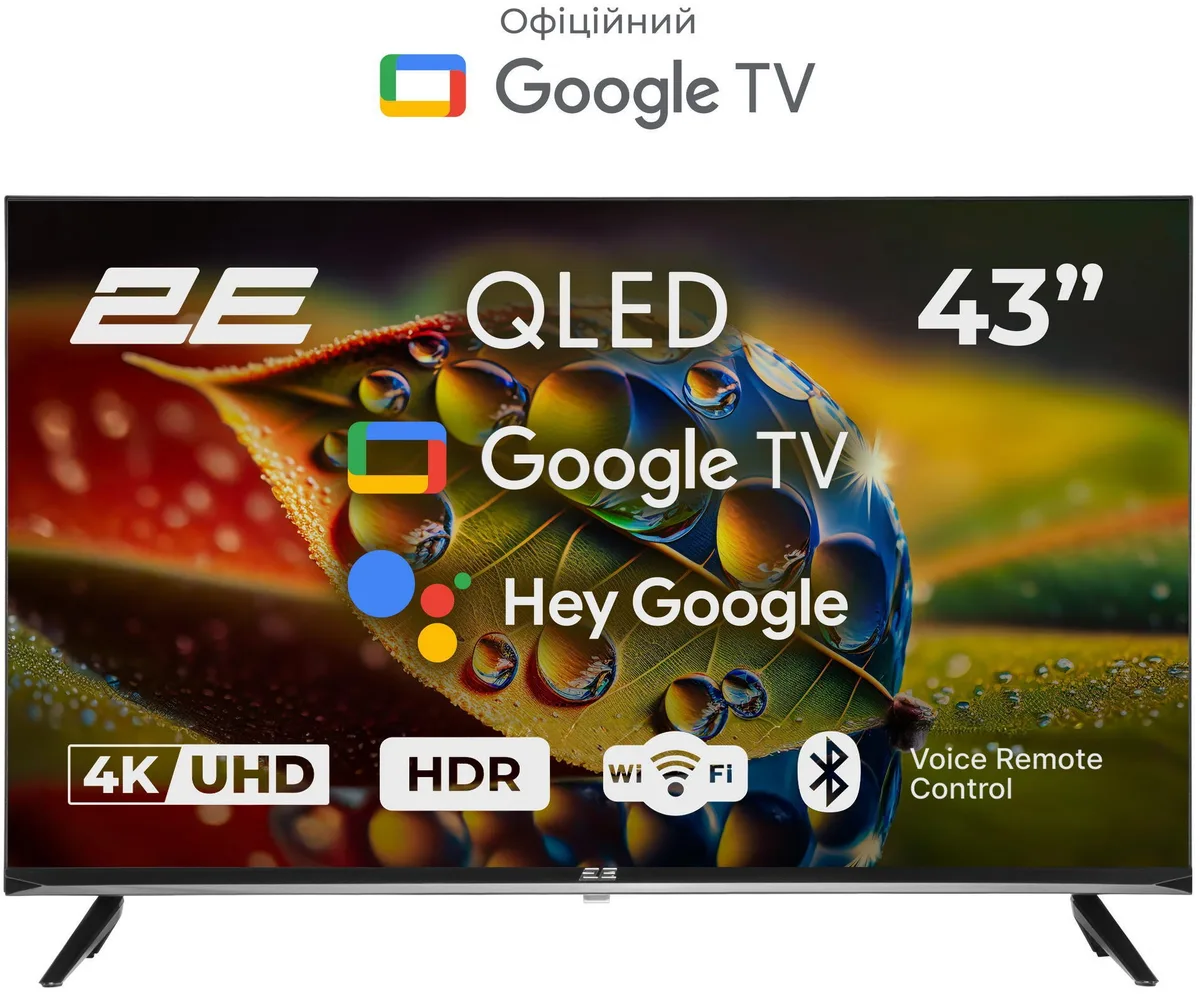 Телевізор 43" 2E QLED 4K 60Hz Smart Google TV Black