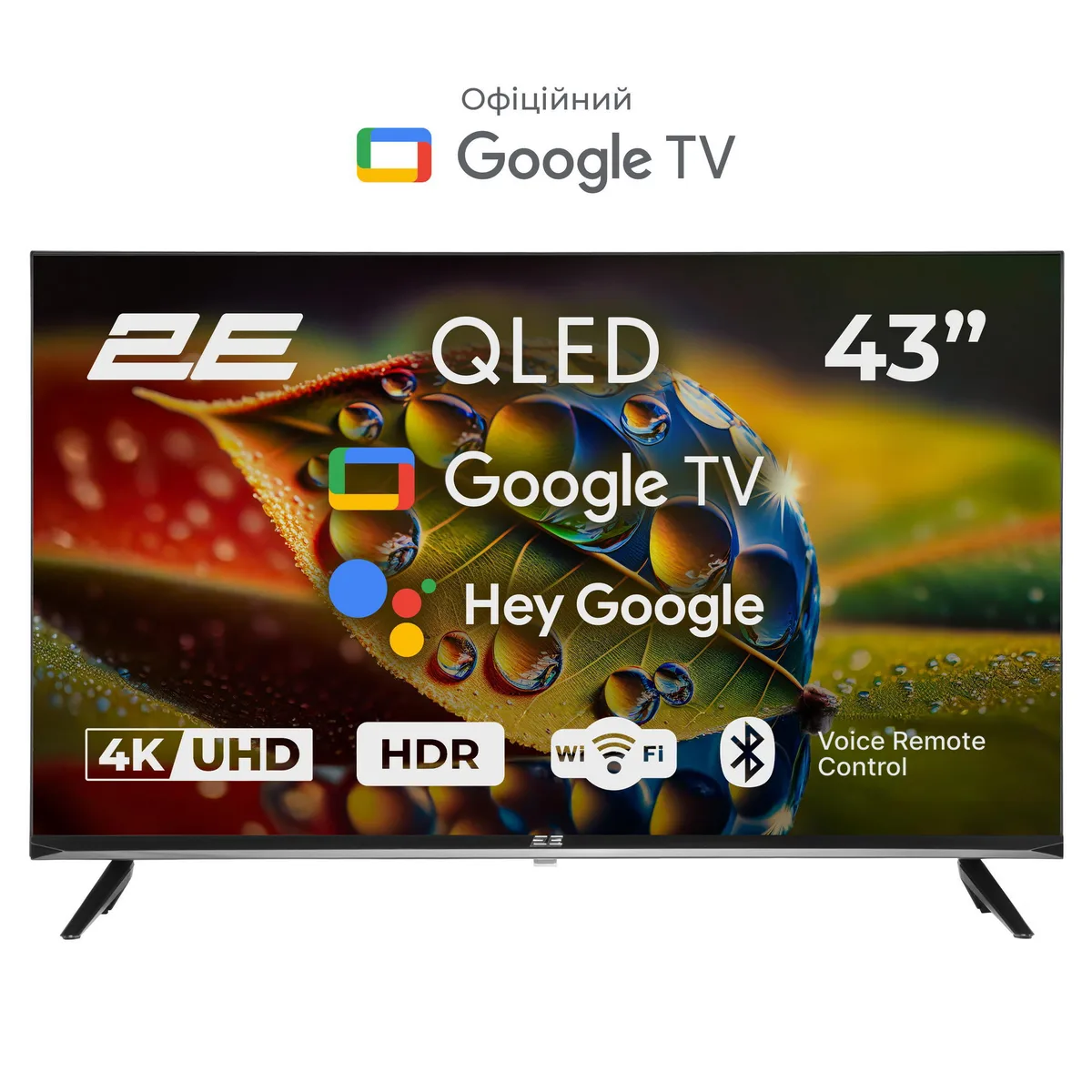 Телевізор 43" 2E QLED 4K 60Hz Smart Google TV Black