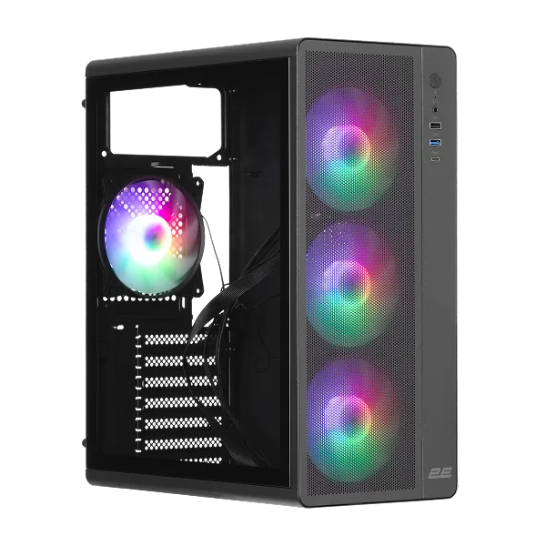 Корпус 2E GAMING Credo Plus V510B без БЖ, 1xUSB3.0, 1х USB 2.0, 1xUSB Type-C, 4x120мм RGB Rainbow, VGA 310мм, TG Side Panel, ATX, чорний