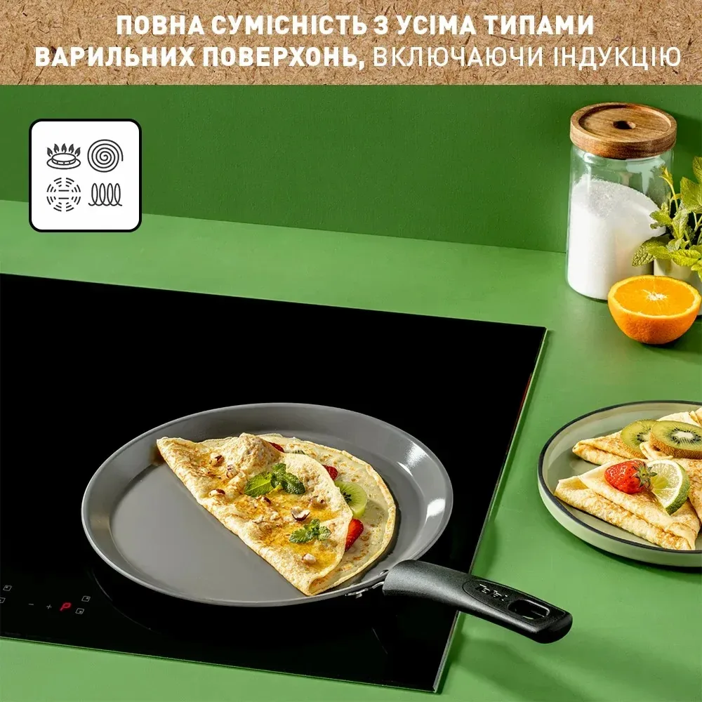 Сковорода для млинців Tefal Renewal, 25 см, алюмінієва, з бакелітовою ручкою, сірого кольору.