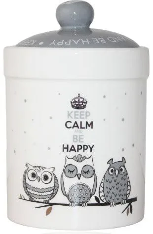 Керамічна банка Be Happy 990 мл біла з малюнком совушок