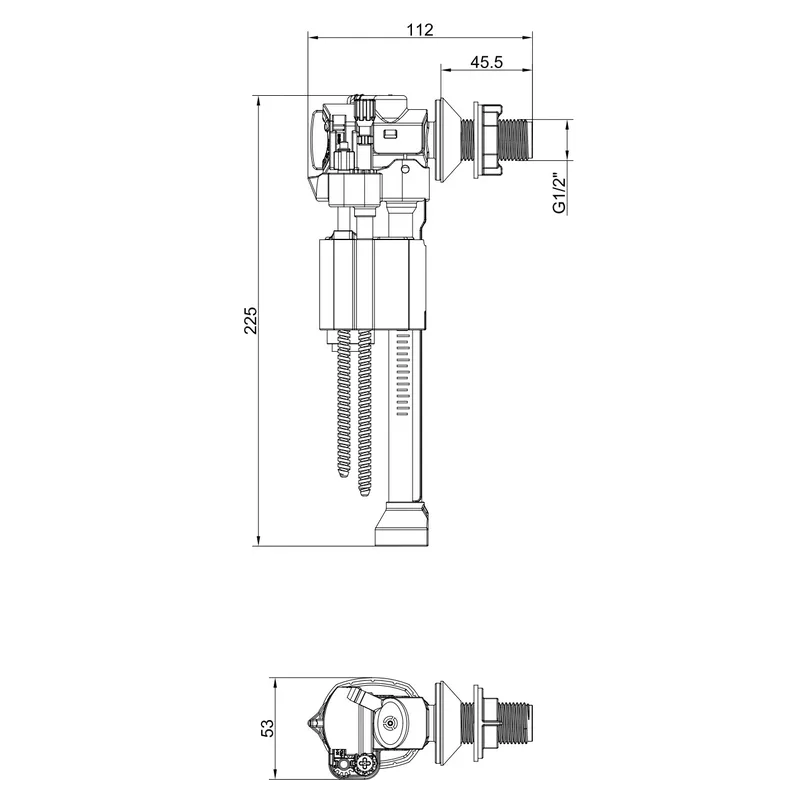 Наповнювальна арматура 1/2" пластикове для унітазу KOER KT-0108 біла