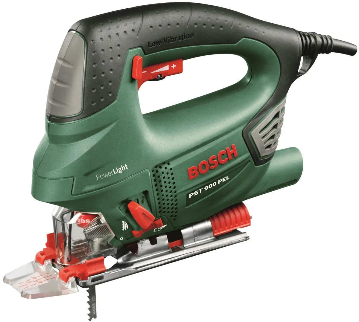 Лобзик Bosch PST 900 PEL, 620 Вт, 500-3100 об/хв, хід 23 мм, вага 2.2 кг.