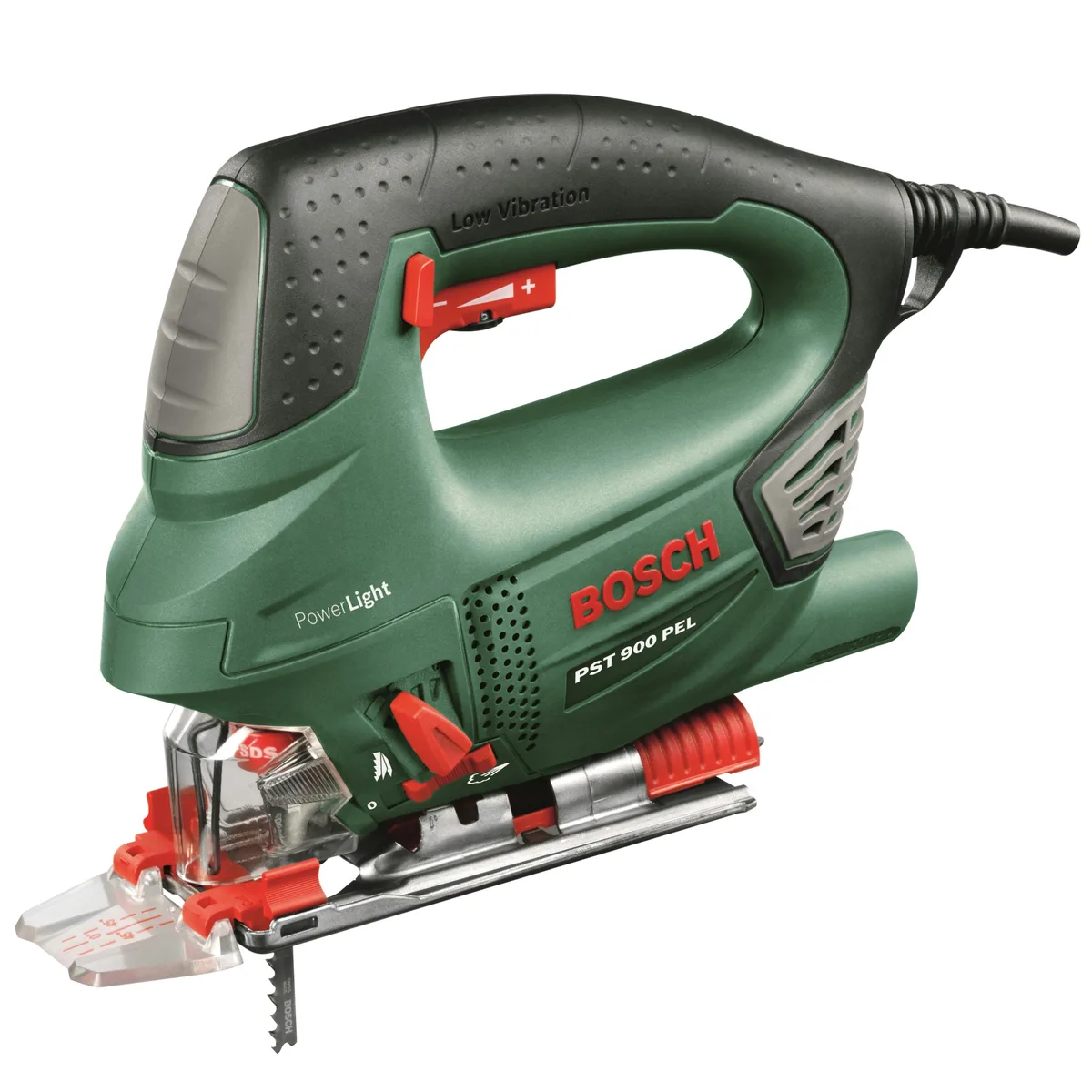 Лобзик Bosch PST 900 PEL, 620 Вт, 500-3100 об/хв, хід 23 мм, вага 2.2 кг.
