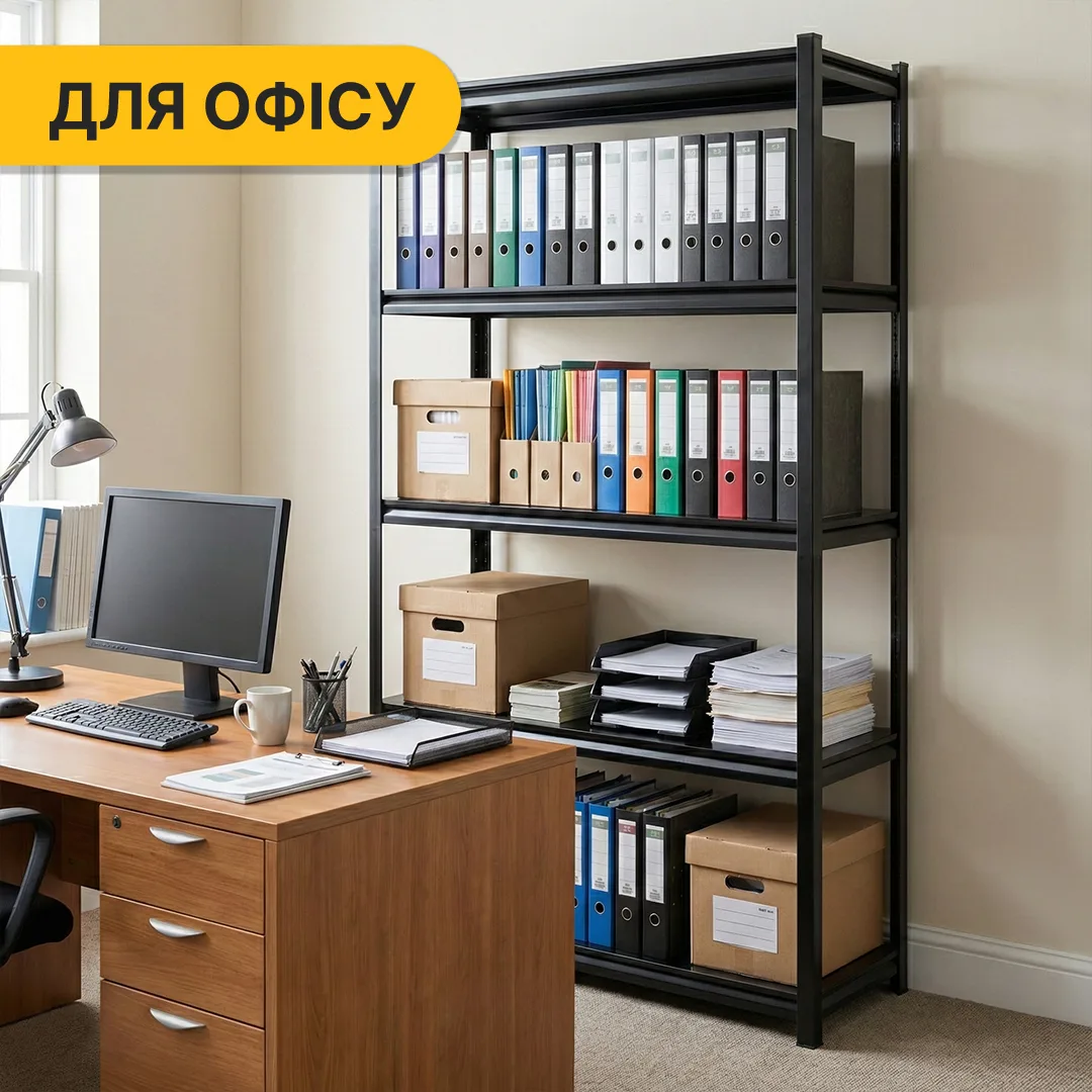 Металевий стелаж LEOBRO 182х90х40 см чорний 5 полиць максимальне навантаження 875 кг