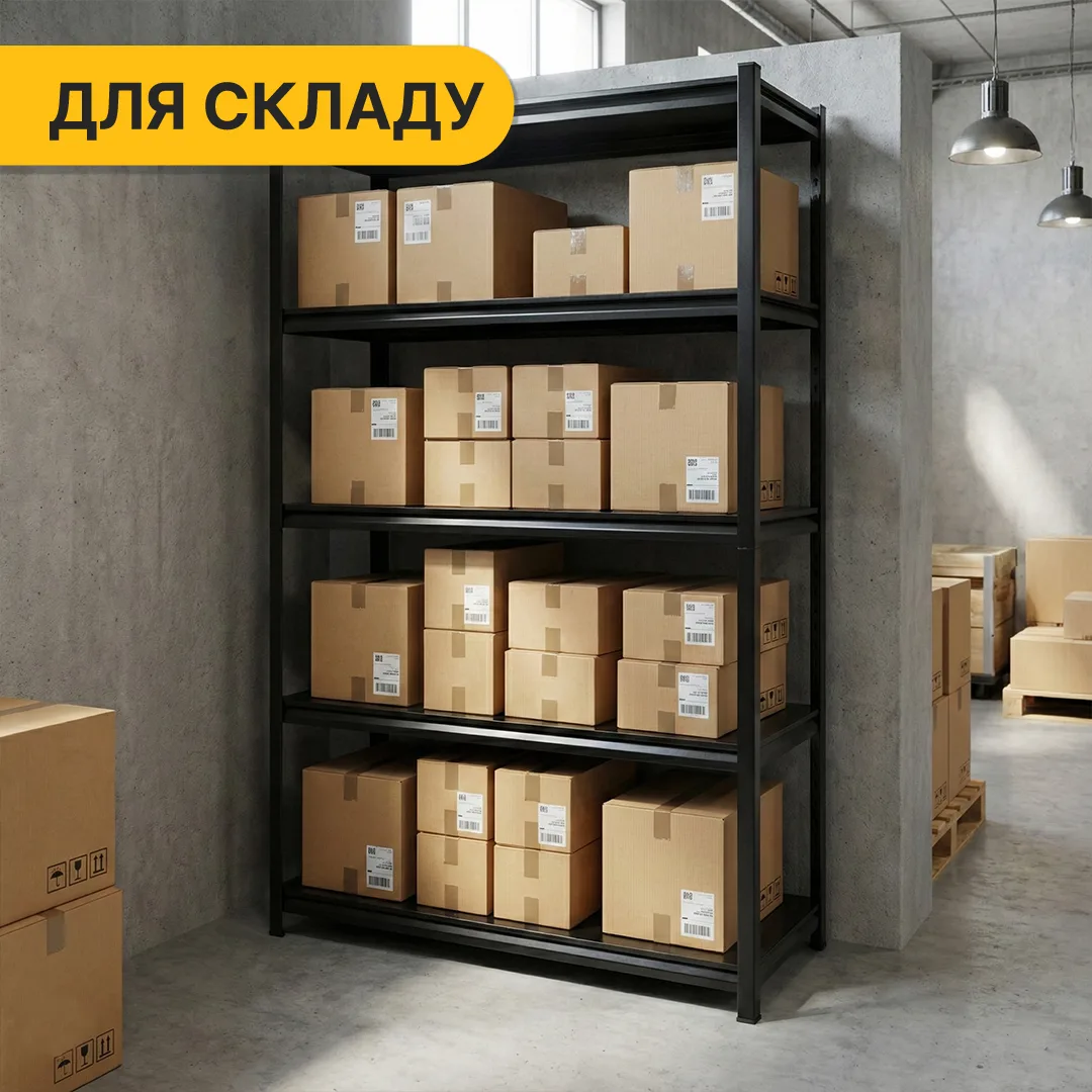 Металевий стелаж LEOBRO 182х90х40 см чорний 5 полиць максимальне навантаження 875 кг