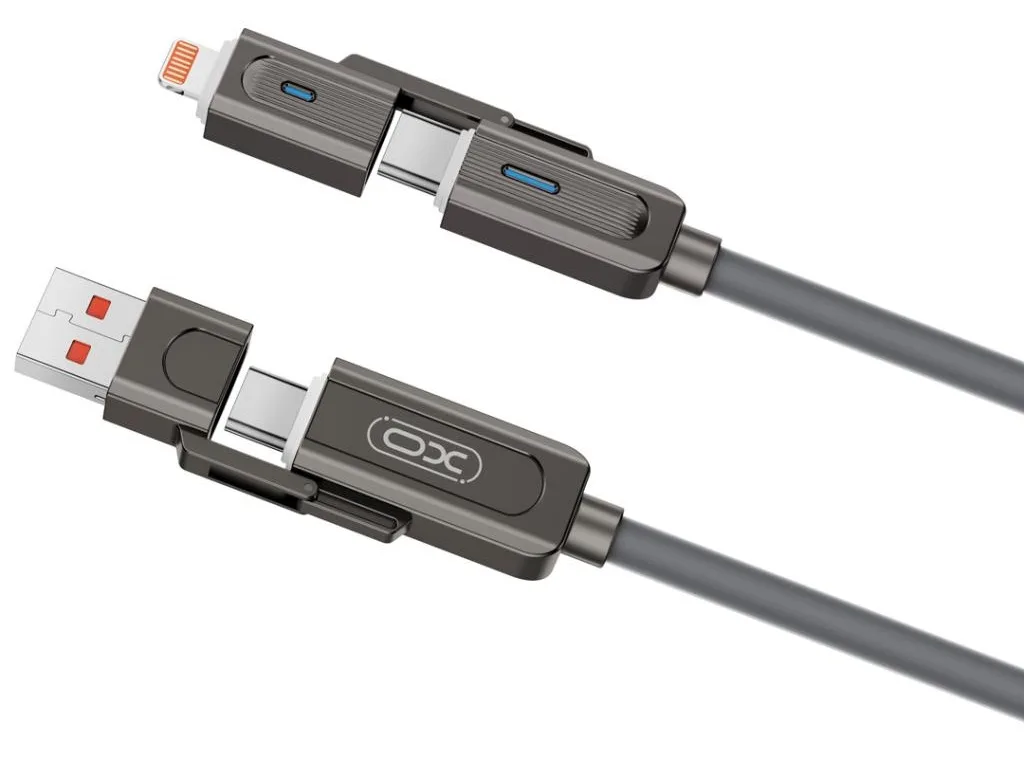 Кабель XO 4 в 1 Zinc Alloy Silicone 1 м Сірий USB Type-C Lightning 60W