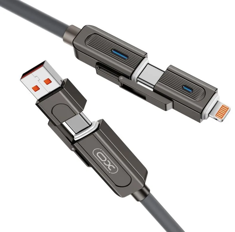 Кабель XO 4 в 1 Zinc Alloy Silicone 1 м Сірий USB Type-C Lightning 60W