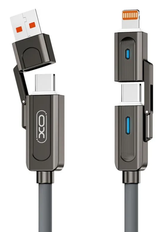 Кабель XO 4 в 1 Zinc Alloy Silicone 1 м Сірий USB Type-C Lightning 60W