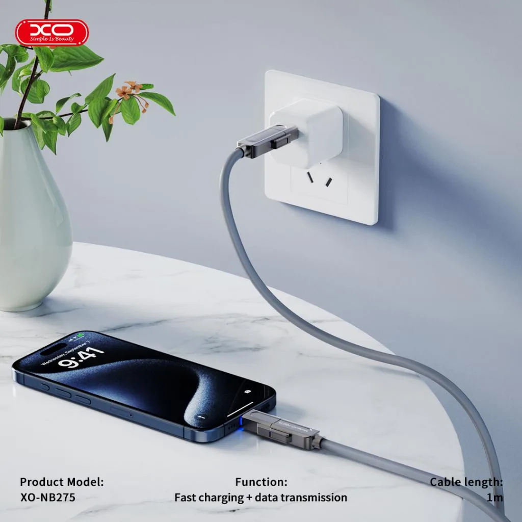 Кабель XO 4 в 1 Zinc Alloy Silicone 1 м Сірий USB Type-C Lightning 60W