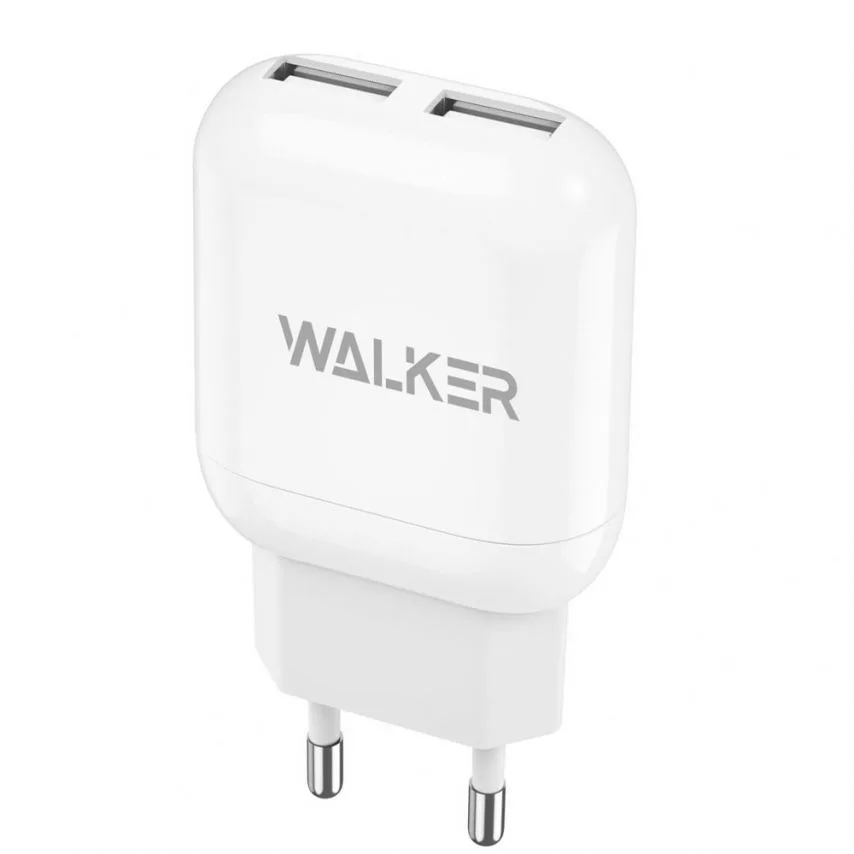 Мережевий зарядний пристрій WALKER пластик 70х43х20 мм білий 2USB 2,4A 12W