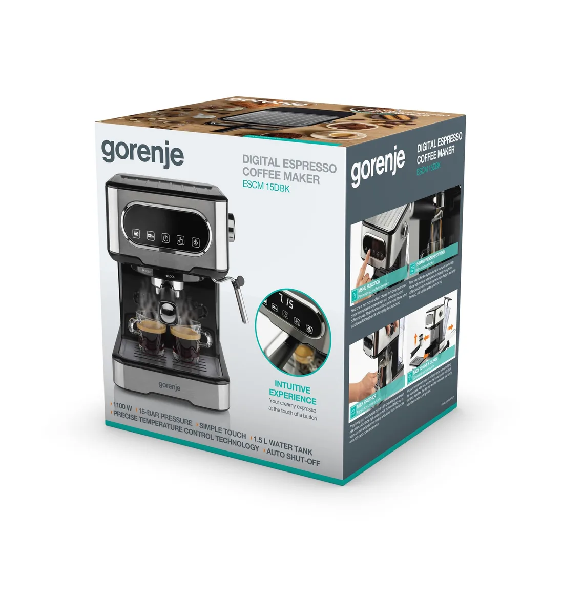 Кавоварка Gorenje ріжкова 1.5л, для меленої кави, з ручним капучинатором, з нержавіючої сталі.