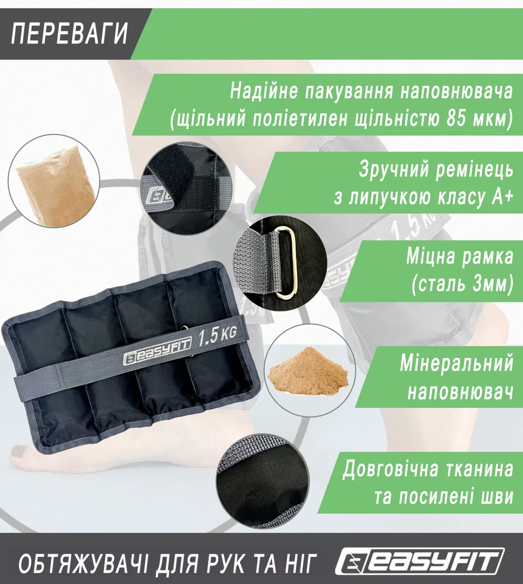 Утяжелители EasyFit Оксфорд 1,5 кг Черные