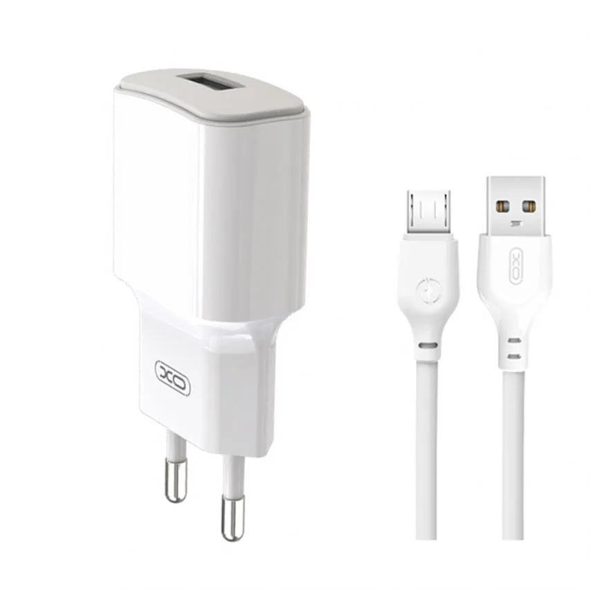 Зарядний пристрій XO 1USB 2.4A 12W з кабелем Micro 1м Білий