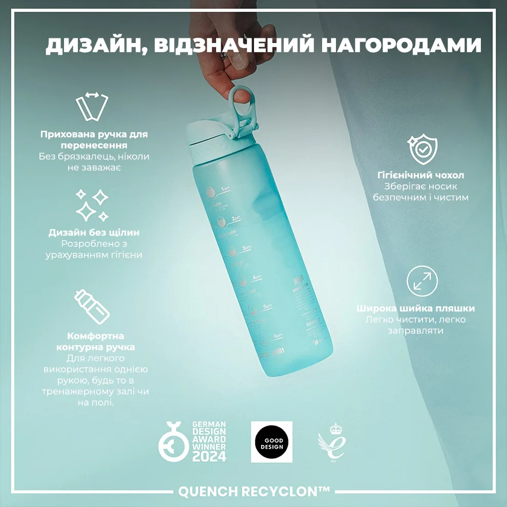 Пляшка для води ION8 Recyclon 1000 мл Блакитна BPA Free