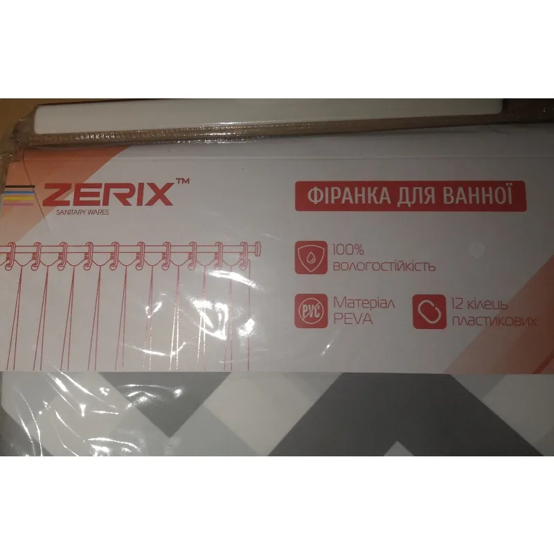Шторка для ванної Zerix PEVA 180х200 Візерунок Зигзаг біло-чорний