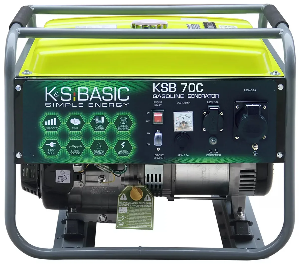 Бензиновий генератор KonnerSohnen Basic KSB 70C, 230В, 5-5.5кВт, ручний запуск, вага 66.6кг.