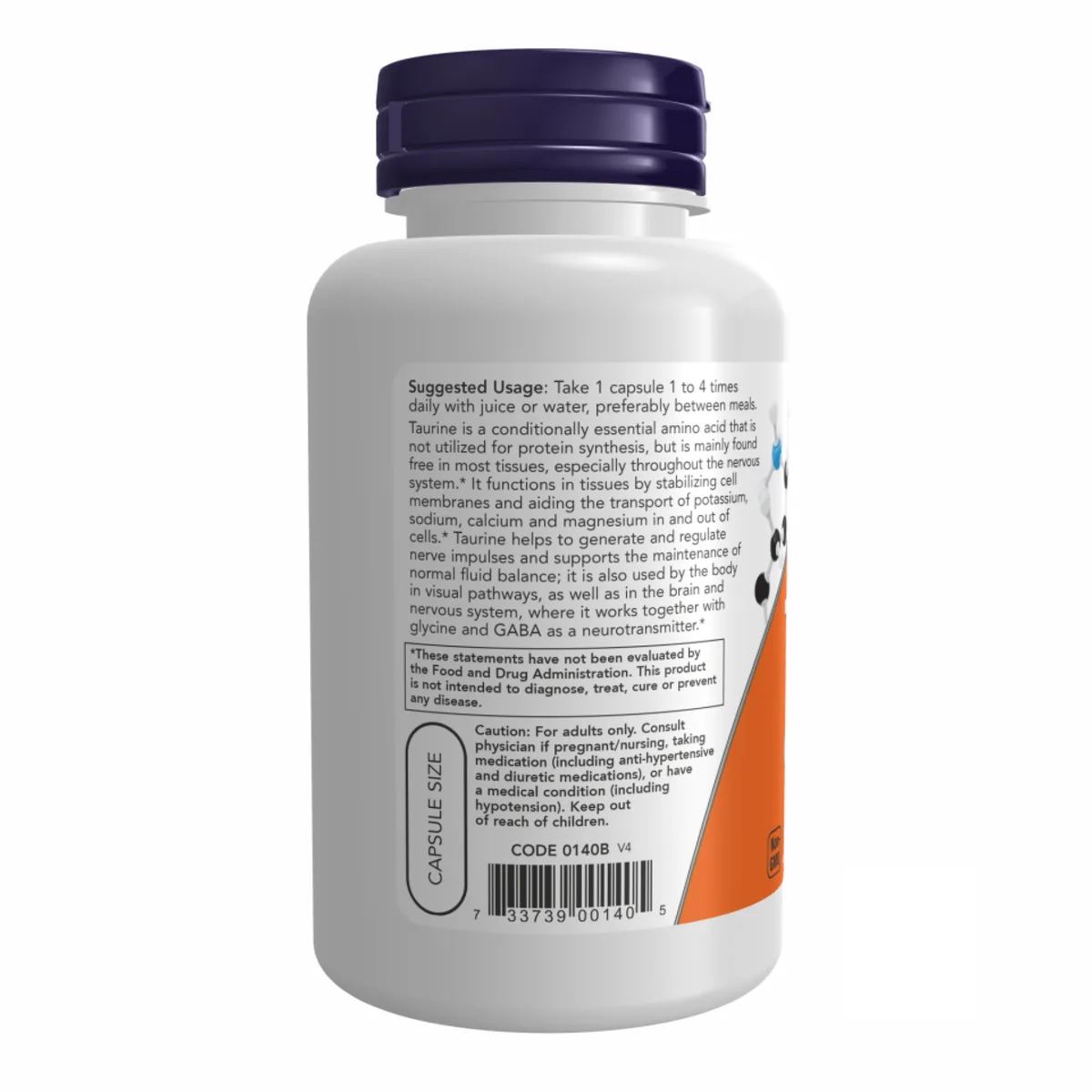 Таурин 500 мг Now Foods капсулы 100 шт для поддержки нервной системы и мышечной активности