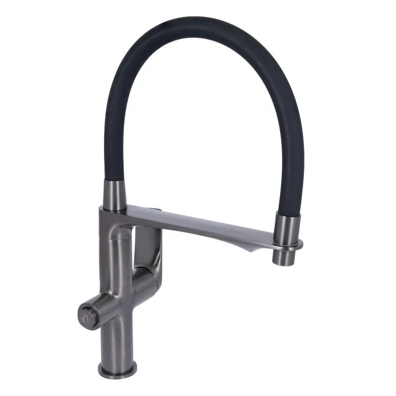 Смеситель для кухни Qtap Vlasta New гибкий излив латунь 474 мм Gunmetal Black