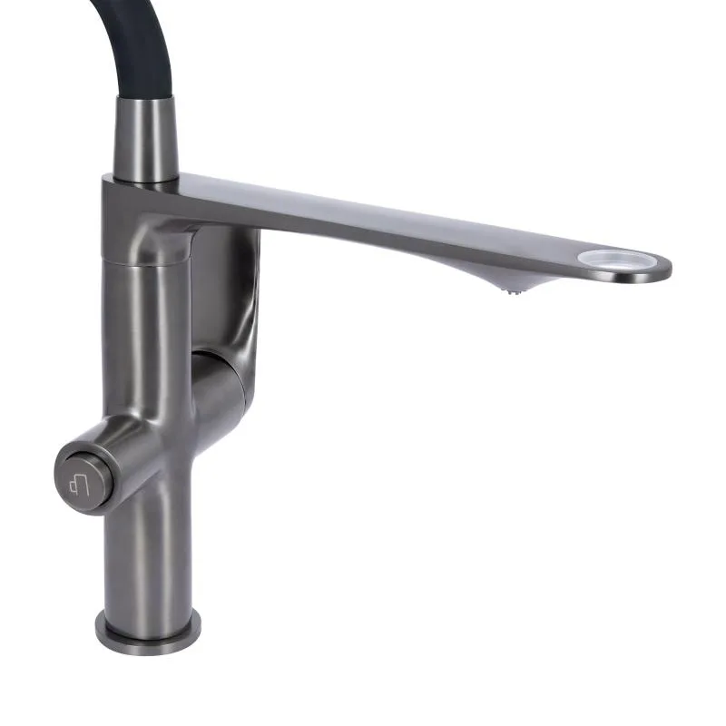 Смеситель для кухни Qtap Vlasta New гибкий излив латунь 474 мм Gunmetal Black