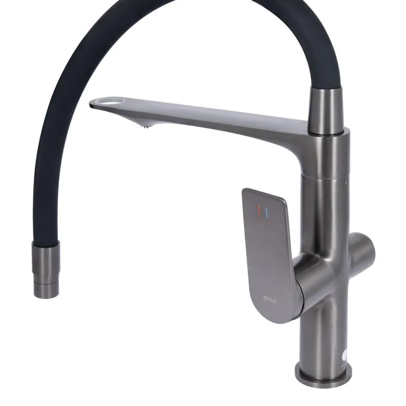 Смеситель для кухни Qtap Vlasta New гибкий излив латунь 474 мм Gunmetal Black