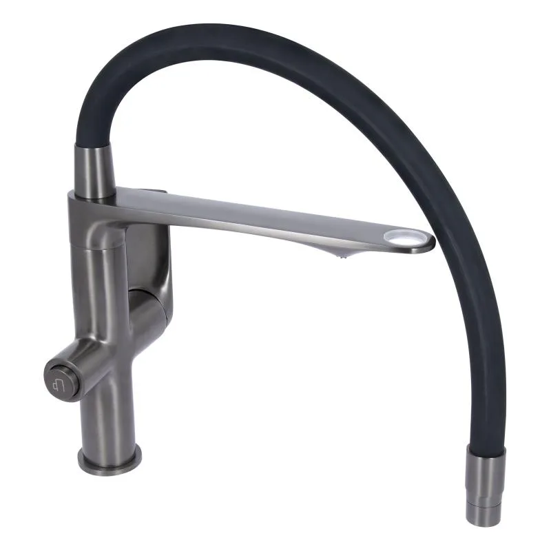 Смеситель для кухни Qtap Vlasta New гибкий излив латунь 474 мм Gunmetal Black