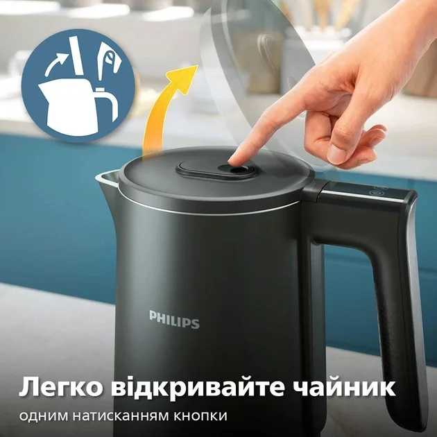 Электрочайник Philips 1,7 л пластиковый черный с терморегуляцией и дисплеем.