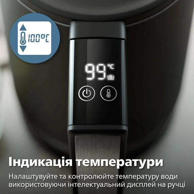 Электрочайник Philips 1,7 л пластиковый черный с терморегуляцией и дисплеем.