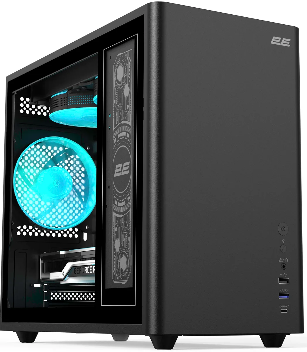 Корпус 2E Credo Plus V350BG без БЖ, 1xUSB3.0, 1х USB 2.0, 1xUSB Type-C, 3x120мм ARGB, VGA 350мм, LCS ready, контролер з пультом, TG Side Panel, mATX, чорний