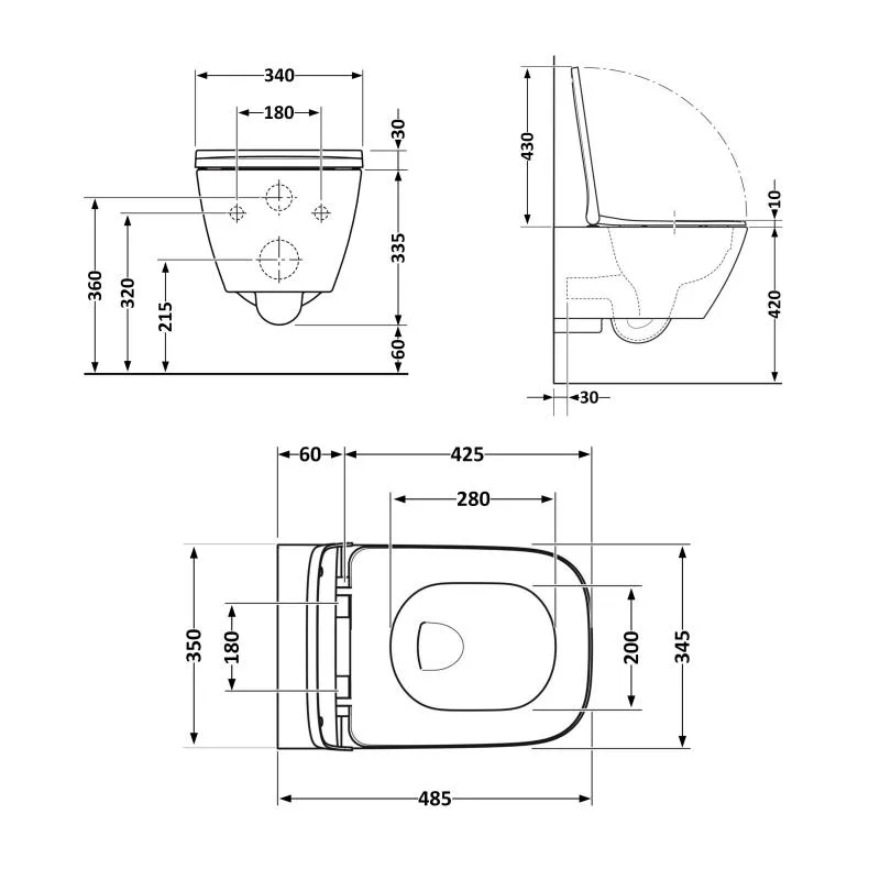 Підвісний унітаз безобідковий Qtap Tern Rimless кераміка 490x340x350 мм білий