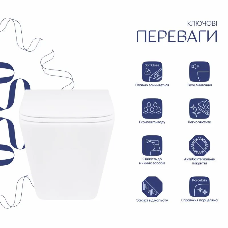 Підвісний унітаз безобідковий Qtap Tern Rimless кераміка 490x340x350 мм білий