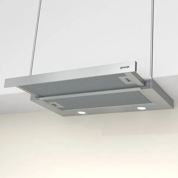 Телескопічна витяжка Gorenje, 60 см, продуктивність 450 м3/год, нержавіюча сталь.