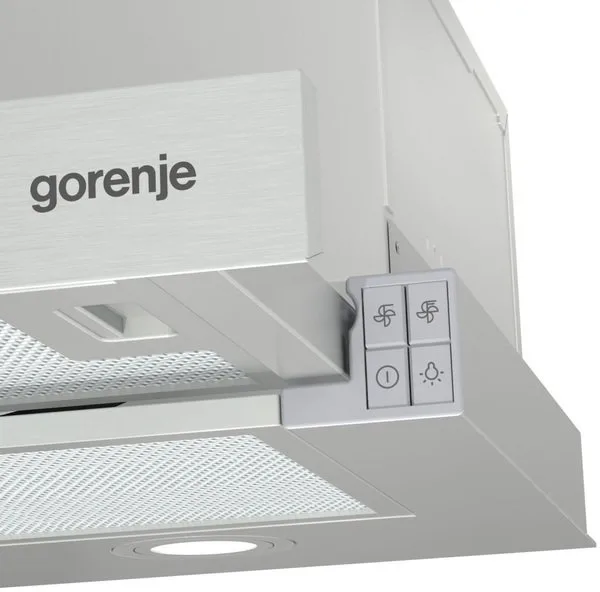 Телескопічна витяжка Gorenje, 60 см, продуктивність 450 м3/год, нержавіюча сталь.